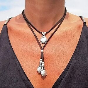 Vintage Geometric Silver Boho Tribal Necklace